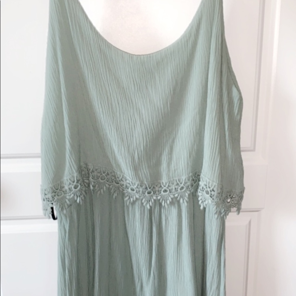 Blue/green spaghetti strap dress.